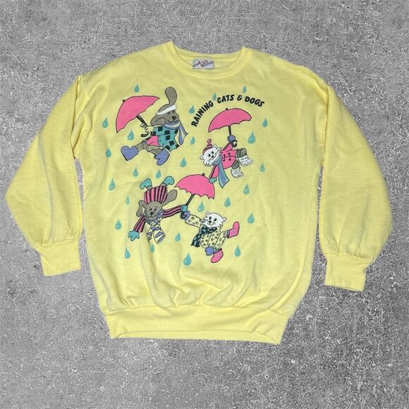 American Vintage 80s Raining Cats & Dogs Sweatshirt Oversized - Picture 1 of 5